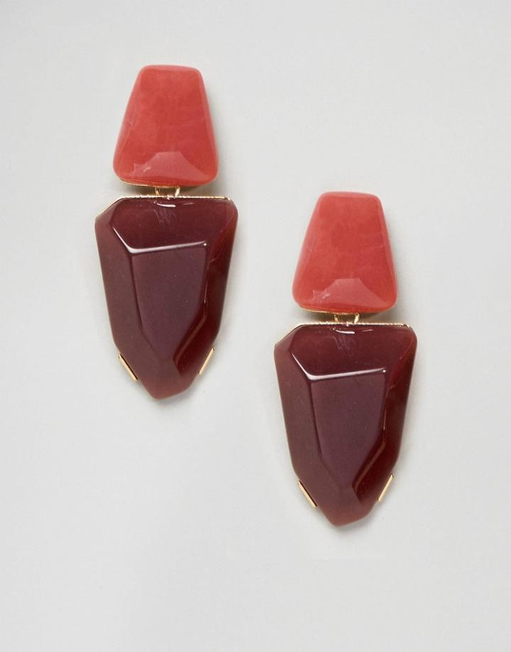 Designb London Overiszed Resin Drop Earrings - Red