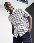 Weekday Louie Striped Shirt In Navy/white