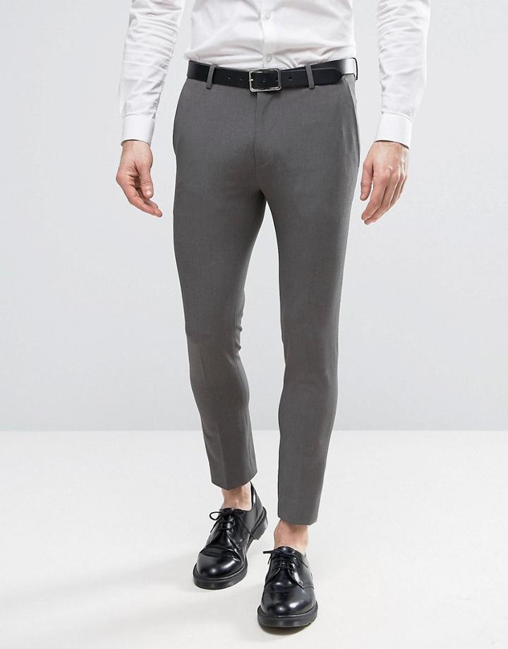 Asos Extreme Super Skinny Cropped Smart Pants In Mid Gray - Gray