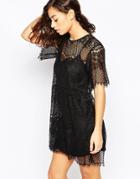 Mela Loves London Lace Panel Shift Dress - Black