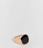 Reclaimed Vintage Inspired Black Stone Signet Ring - Gold