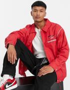 Mennace Varsity Windbreaker Jacket In Red With Motocross Back Print