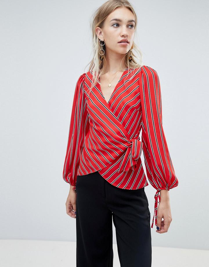 Warehouse Stripe Wrap Tie Blouse - Multi