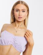 Asos Design Micro Bandeau With Ruched Front And Skinny Straps In Lilac-purple