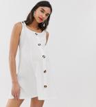 Asos Design Maternity Mini Button Through Slub Sundress With Tie Shoulders-white