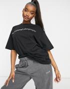 Criminal Damage Oversized T-shirt With Rhinestone Embellished Logo In Black