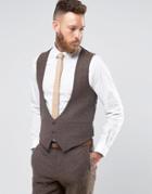 Asos Slim Vest In Brown Herringbone - Brown