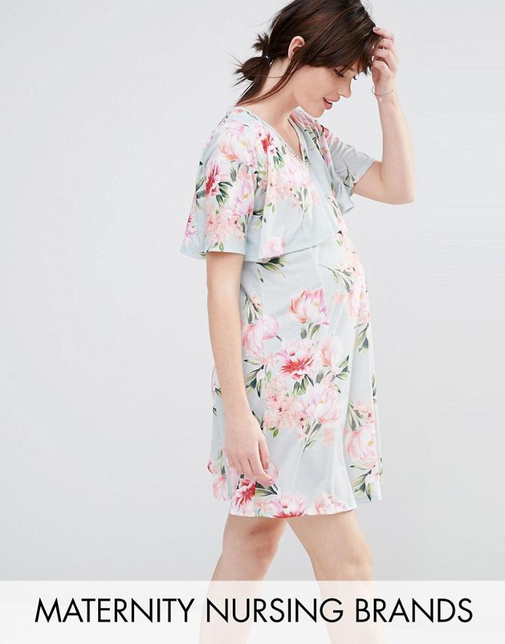 Bluebelle Maternity Nursing Floral Print Double Layer Swing Dress - Multi