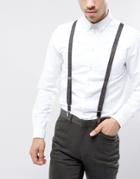 Asos Wedding Suspenders In Charcoal Herringbone - Black