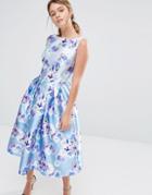 Chi Chi London Sateen Prom Dress In Floral Print - Blue Purple Floral