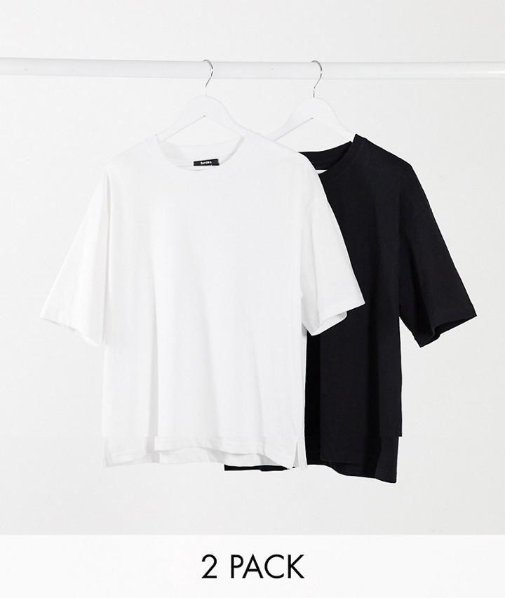 Bershka 2-pack Oversized T-shirts In Black And White-multi