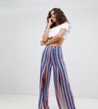 Asos Design Tall Wide Leg Pants With Split Front In Geo-tribal Stripe Print - Multi