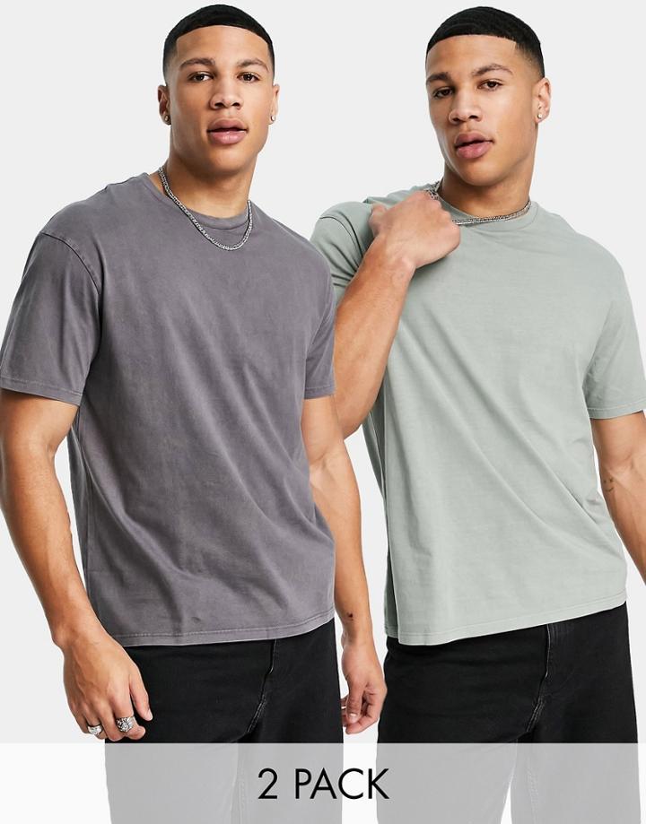 Topman 2 Pack Oversized T-shirt In Sage And Gray-multi