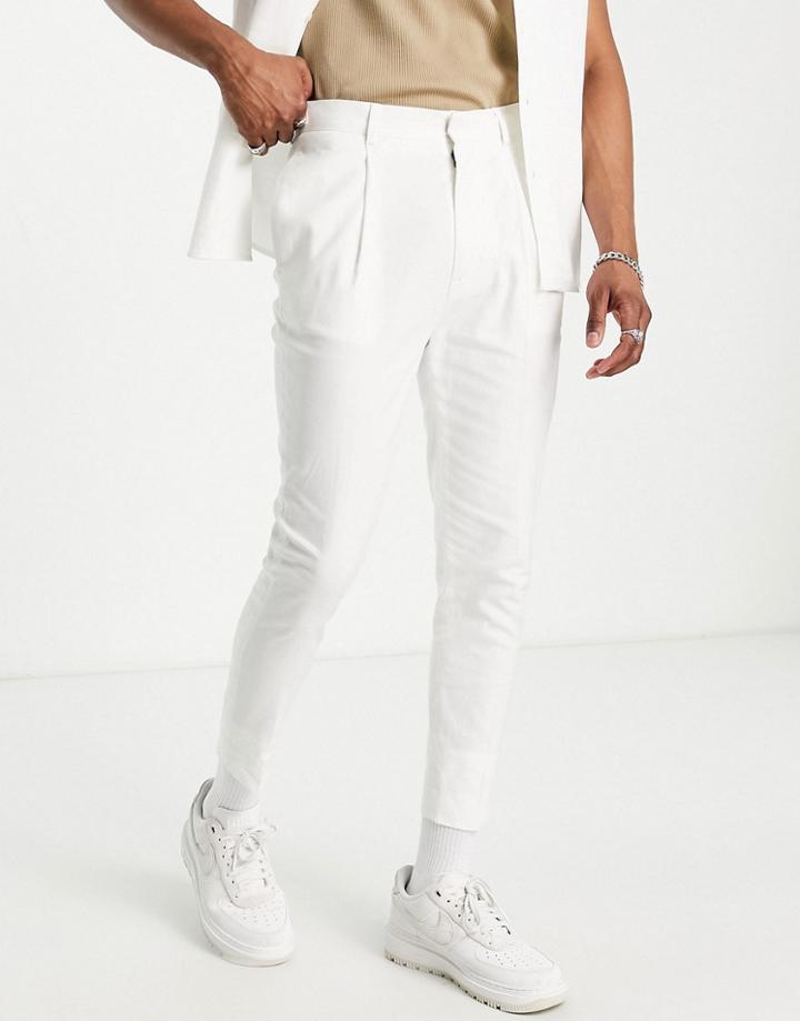 Asos Design Smart Tapered Linen Mix Pants In White