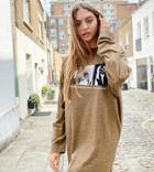 Collusion Slub Long Sleeve T-shirt Dress In Olive-green