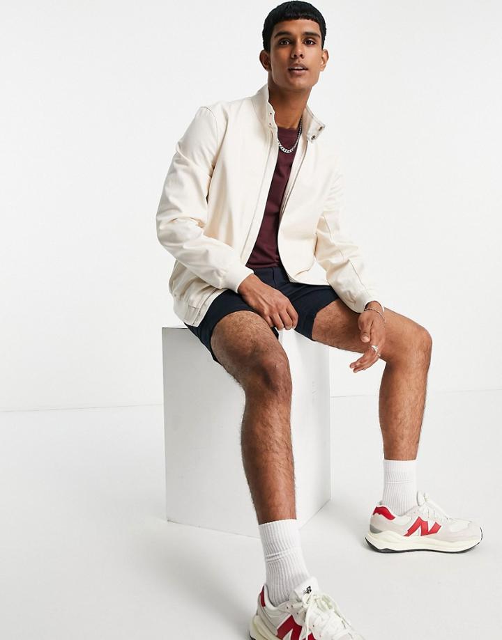 Asos Design Essential Harrington Jacket In Ecru-neutral