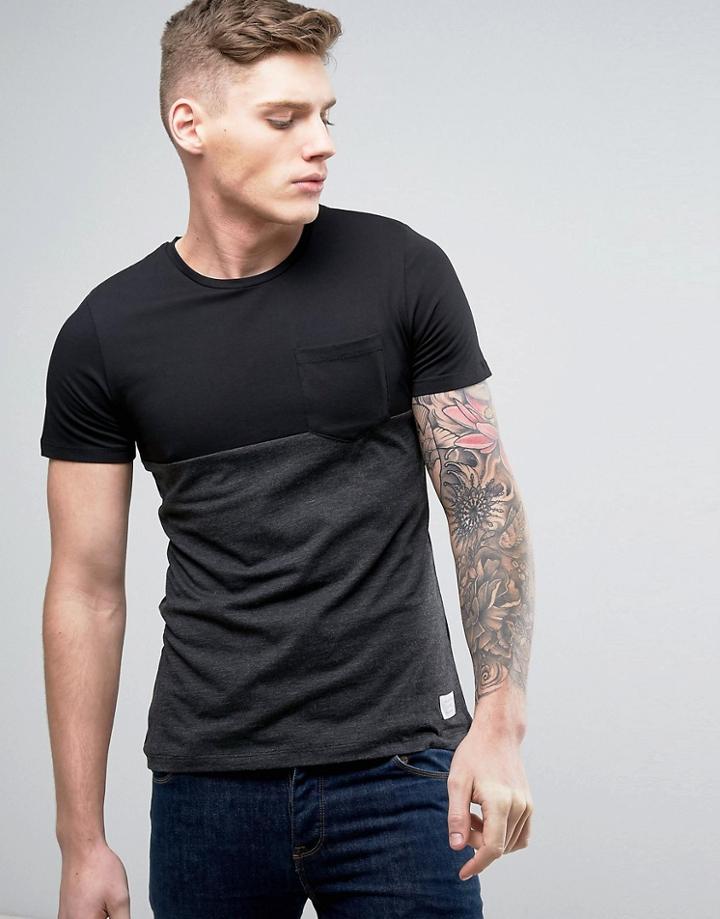 Jack & Jones Core T-shirt With Black Panel And Pocket - Gray