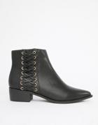London Rebel Pointed Flat Ankle Boots - Black