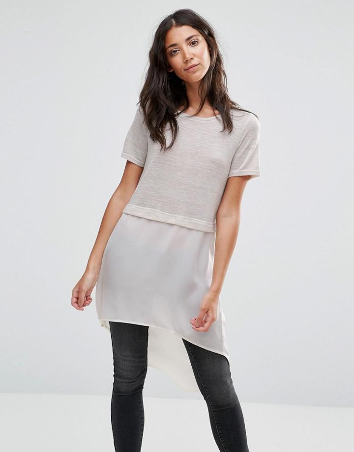 Vero Moda Juca Contrast Fabric Long Tunic Top - Cream