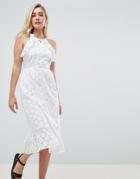 Asos Design Broderie Midi Dress With Open Back - White