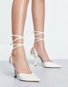 London Rebel Tie Leg Mid Heel Shoes In Ivory-white