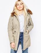 Alpha Industries Explorer Parka In Khaki With Faux Fur Hood - White