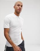 Asos Design Knitted Muscle Fit Polo T-shirt In White - White