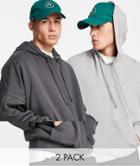 Asos Design Organic Blend Super Oversized Hoodie In Washed Black/gray Heather 2 Pack-multi