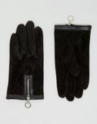 Asos Suede Gloves With Circle Zip Gloves - Black