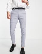 Asos Design Wedding Super Skinny Wool Mix Smart Pants With Pastel Blue Houndstooth Check