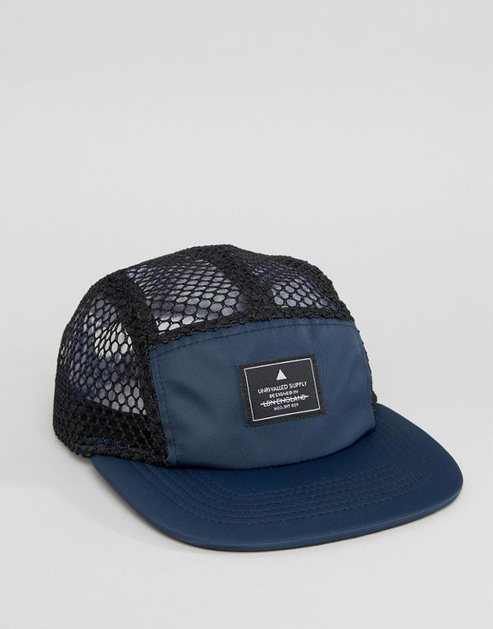 Asos 5 Panel Cap In Navy With Mesh - Navy