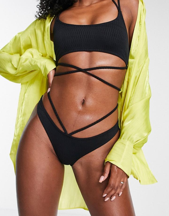 Topshop Wrap Around Tie Bikini Bottom In Black