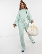 Asos Design Fluffy Hoodie Tracksuit With Straight Leg Sweatpants In Mint-green