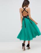 Asos Premium Tulle Midi Prom Dress With Ribbon Ties - Green