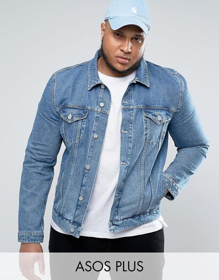 Asos Plus Denim Jacket In Light Blue Wash - Blue