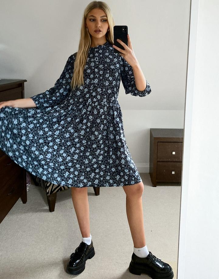 Object Printed Smock Dress In Black Multi