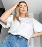 Asos Design Curve T-shirt With Puff Sleeve-white