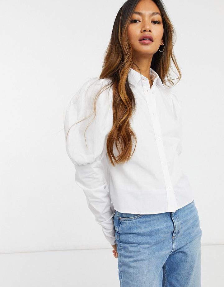 Asos Design Ruched Shirt With Extra Deep Cuffs-white