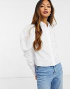 Asos Design Ruched Shirt With Extra Deep Cuffs-white