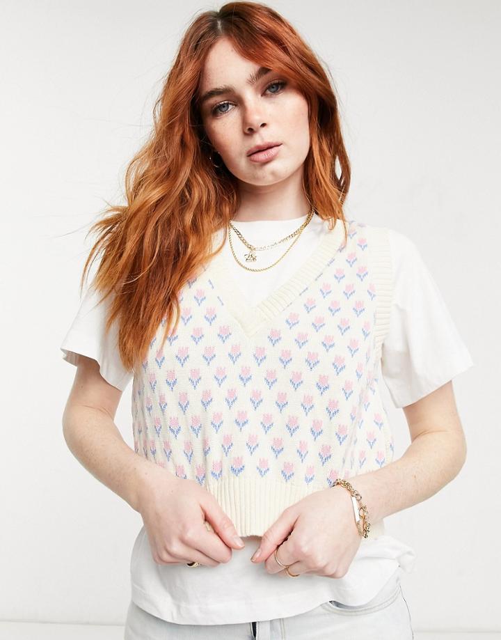 Stradivarius Jacquard Knitted Tank In Beige-neutral