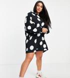 Asos Design Curve Mini Hoodie Sweat Dress With Giant Spot Print In Black And White
