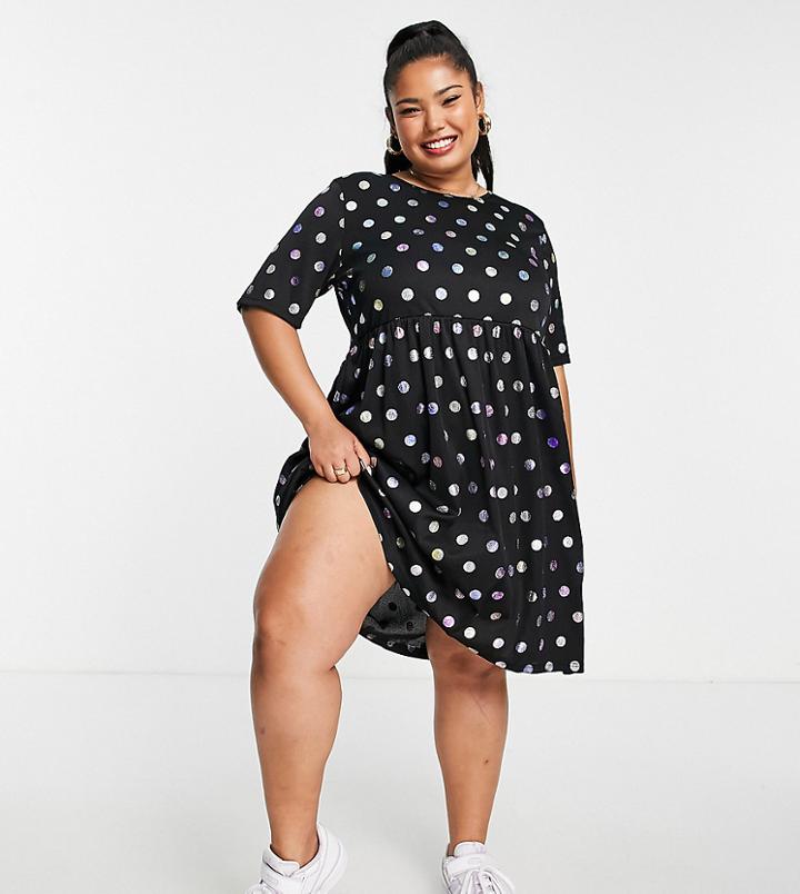 Urban Threads Plus Metallic Polka Dot Smock Dress-black