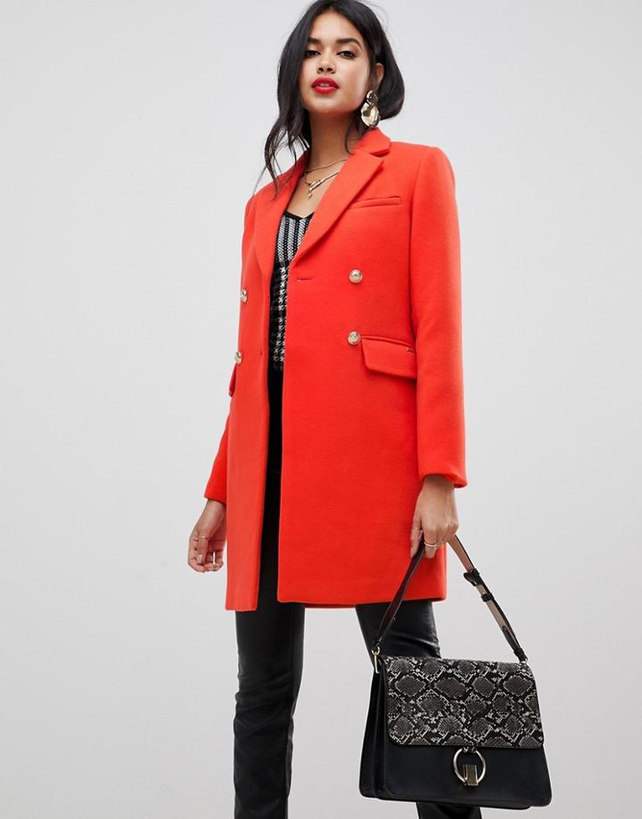 Morgan Double Breasted Coat In Orange