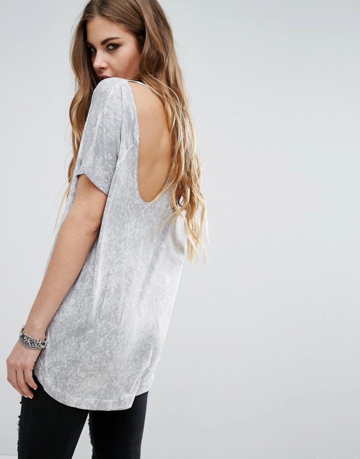 Religion T-shirt With Open Back Detail - Gray