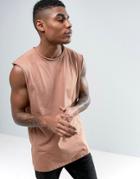 Asos Oversized Sleeveless T-shirt With Raw Edge And Pigment Wash - Orange