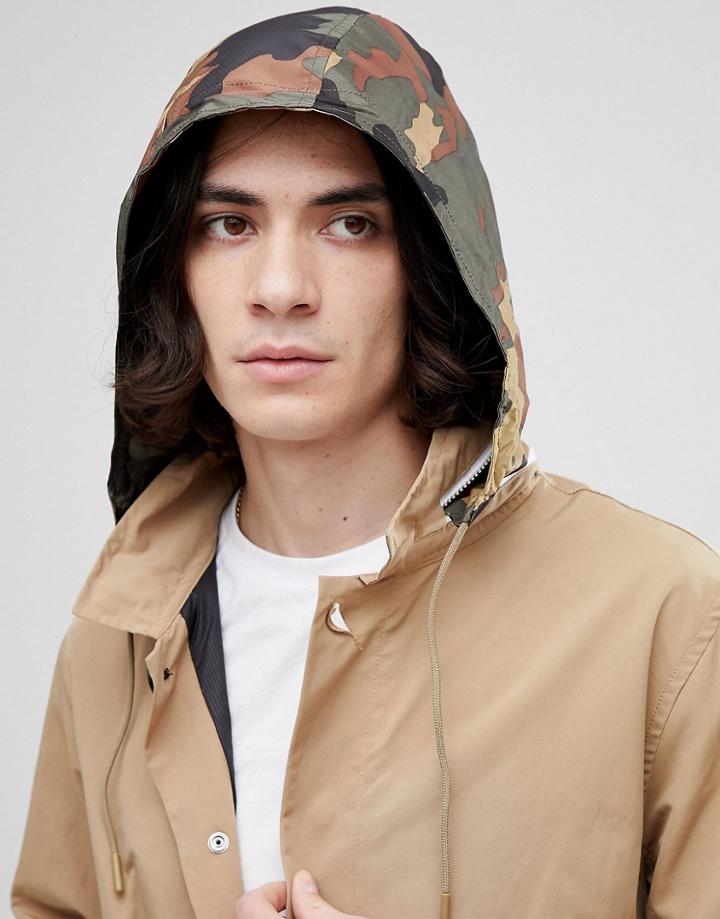 Herschel Supply Co Stowaway Trench With Concealed Camo Print Hood In Beige - Beige