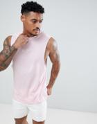 Asos Design Sleeveless T-shirt With Dropped Armhole And Palm Print - Pink