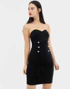 Unique21 Sweetheart Neckline Midi Dress With Button Detail - Black