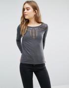 Jdy Laser Cut Detail Top - Gray
