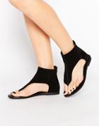 Park Lane Ankle Cuff Toepost Suede Flat Sandals - Black